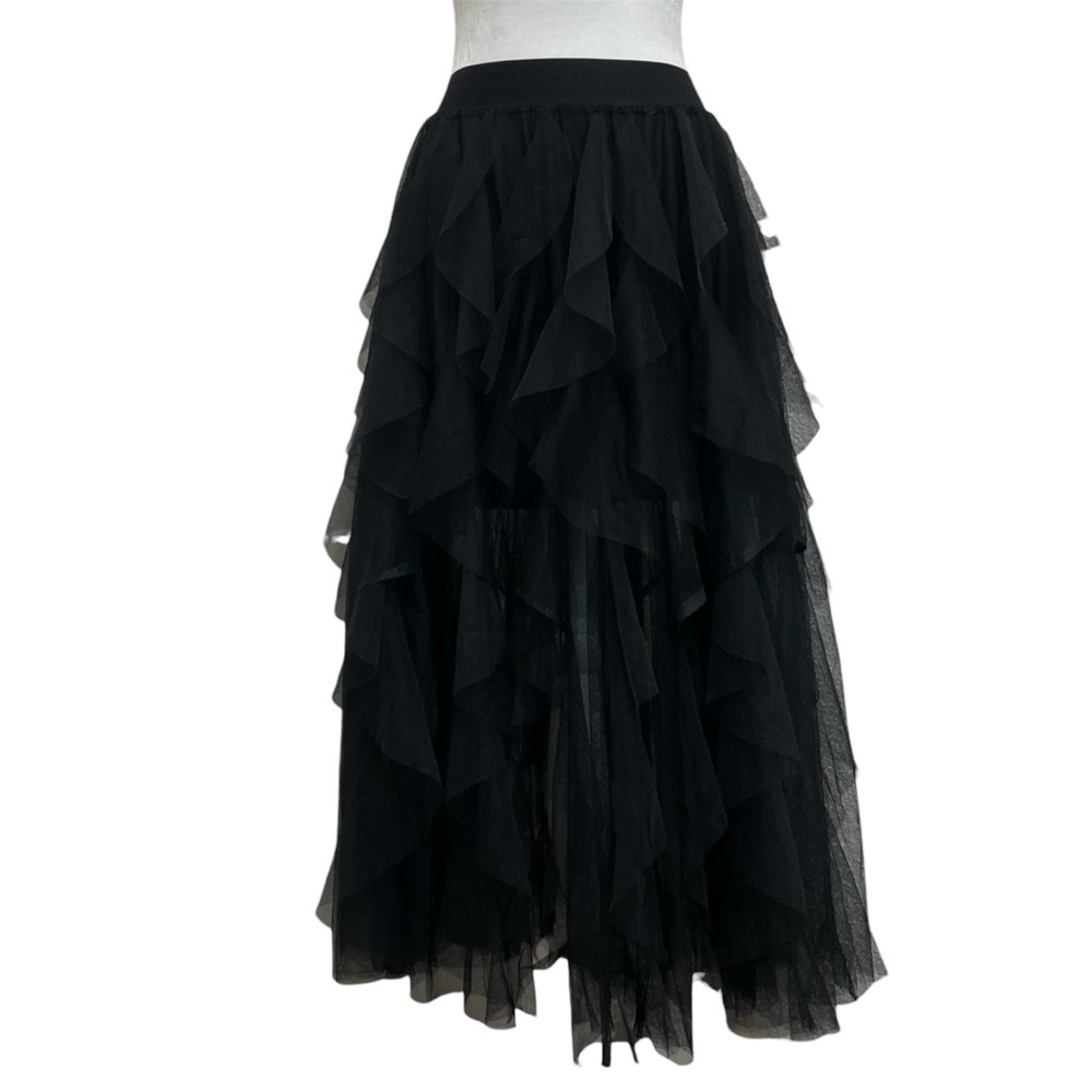 Sincerely Jules Black Mesh Tulle Layered Sheer Midi Skirt